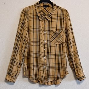 Dear John Yellow & Black Long Sleeve Plaid Button Down Shirt Size X-Large